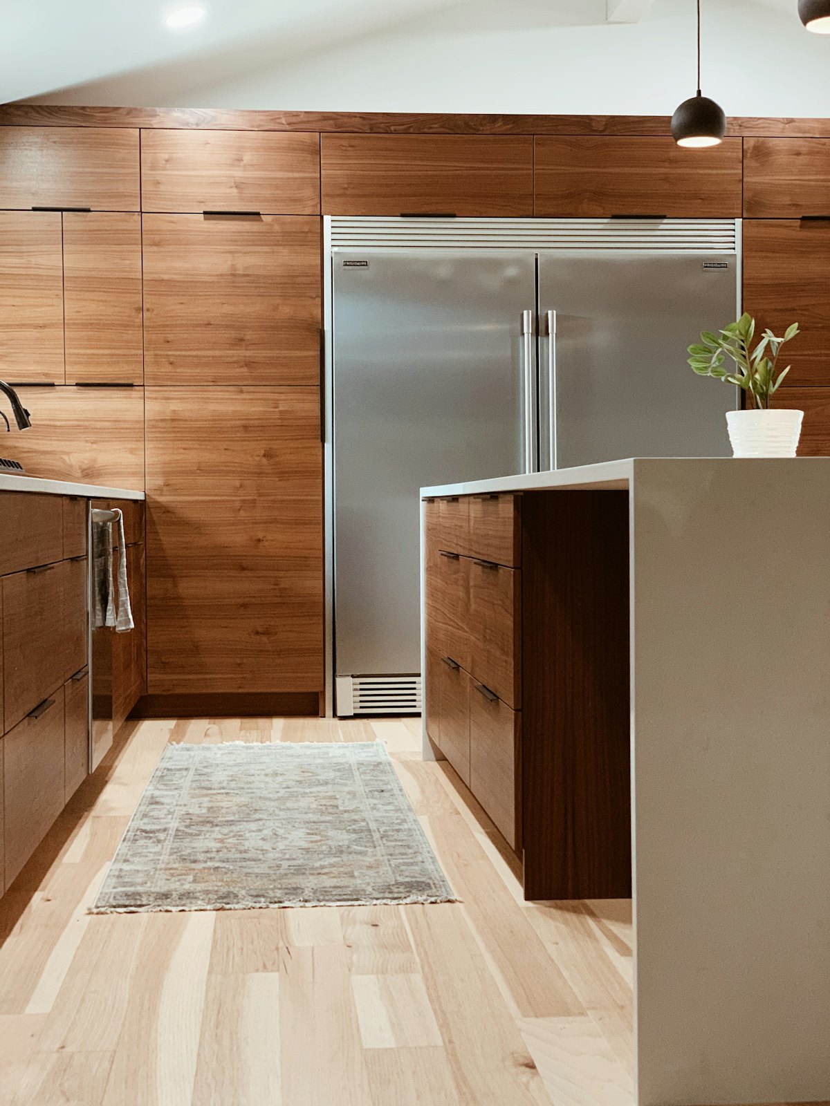 Custom timber and white kitchen cabinetry